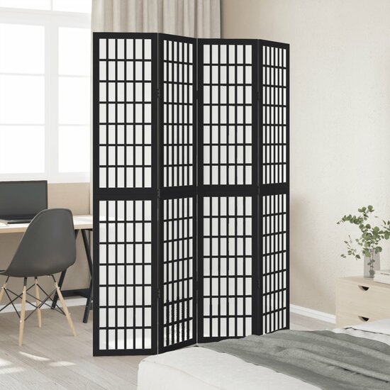 Kamerscherm Met 4 Panelen Massief Paulowniahout Zwart 40 x 200 cm
