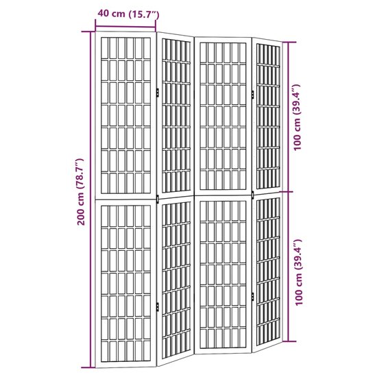 Kamerscherm Met 4 Panelen Massief Paulowniahout Zwart 40 x 200 cm