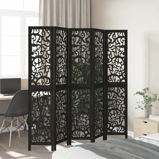 Kamerscherm Met 5 Panelen Massief Paulowniahout Zwart 40 x 200 cm