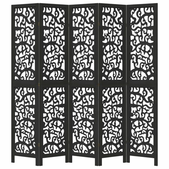 Kamerscherm Met 5 Panelen Massief Paulowniahout Zwart 40 x 200 cm