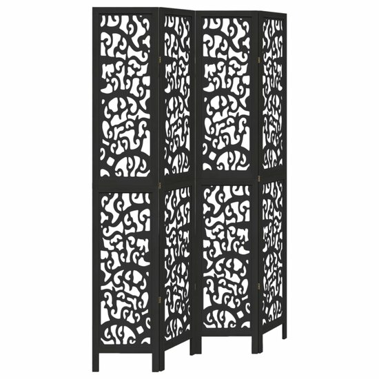 Kamerscherm Met 4 Panelen Massief Paulowniahout Zwart 40 x 220 cm