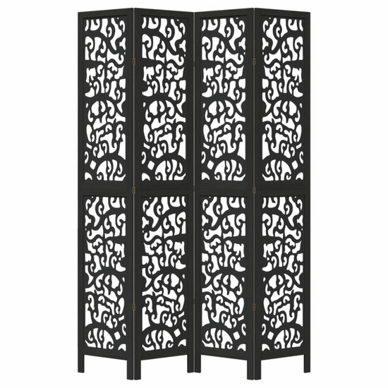 Kamerscherm Met 4 Panelen Massief Paulowniahout Zwart 40 x 220 cm