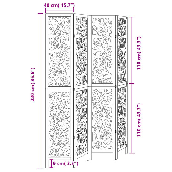 Kamerscherm Met 4 Panelen Massief Paulowniahout Zwart 40 x 220 cm