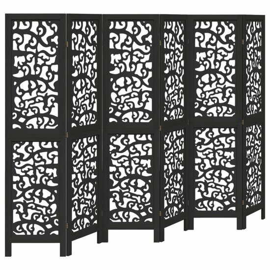 Kamerscherm Met 6 Panelen Massief Paulowniahout Zwart 40 x 160 cm