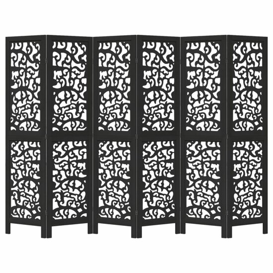 Kamerscherm Met 6 Panelen Massief Paulowniahout Zwart 40 x 160 cm