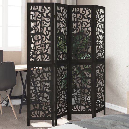 Kamerscherm Met 4 Panelen Massief Paulowniahout Zwart 40 x 180 cm