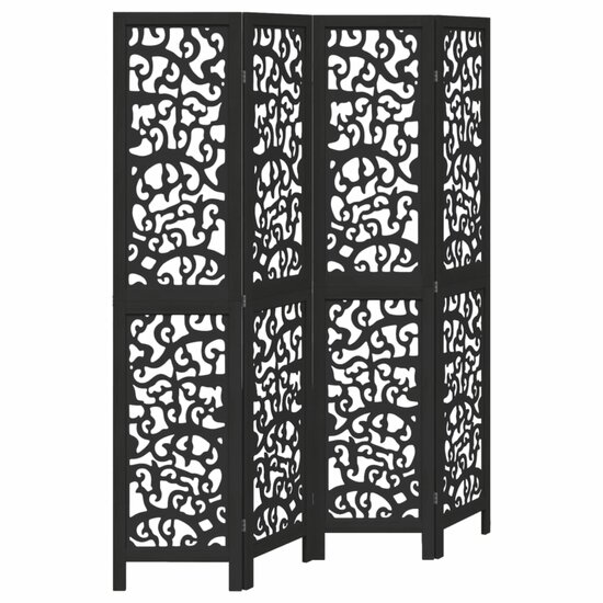 Kamerscherm Met 4 Panelen Massief Paulowniahout Zwart 40 x 180 cm