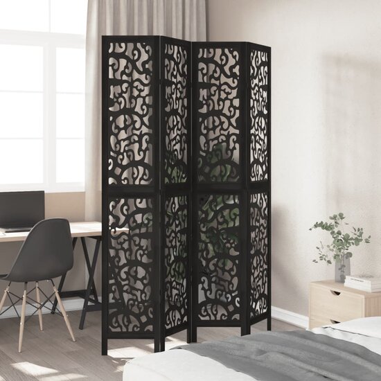 Kamerscherm Met 4 Panelen Massief Paulowniahout Zwart 40 x 180 cm