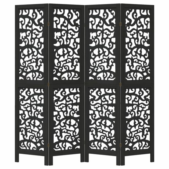 Kamerscherm Met 4 Panelen Massief Paulowniahout Zwart 40 x 180 cm