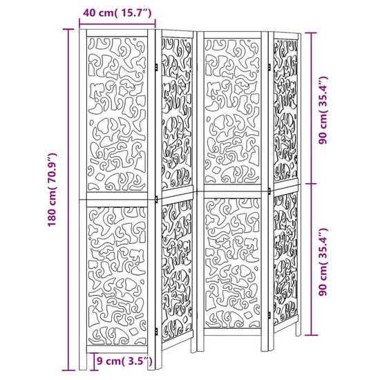 Kamerscherm Met 4 Panelen Massief Paulowniahout Zwart 40 x 180 cm