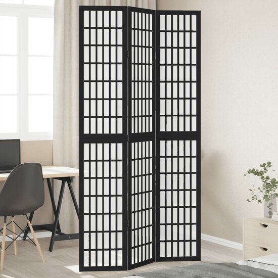 Kamerscherm Met 3 Panelen Massief Paulowniahout Zwart 40 x 220 cm
