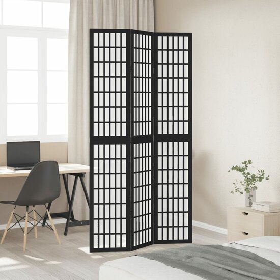 Kamerscherm Met 3 Panelen Massief Paulowniahout Zwart 40 x 220 cm