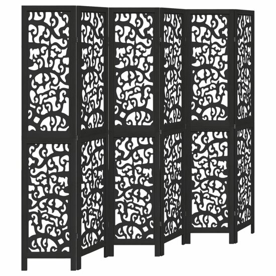 Kamerscherm Met 6 Panelen Massief Paulowniahout Zwart 40 x 200 cm