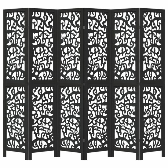 Kamerscherm Met 6 Panelen Massief Paulowniahout Zwart 40 x 200 cm