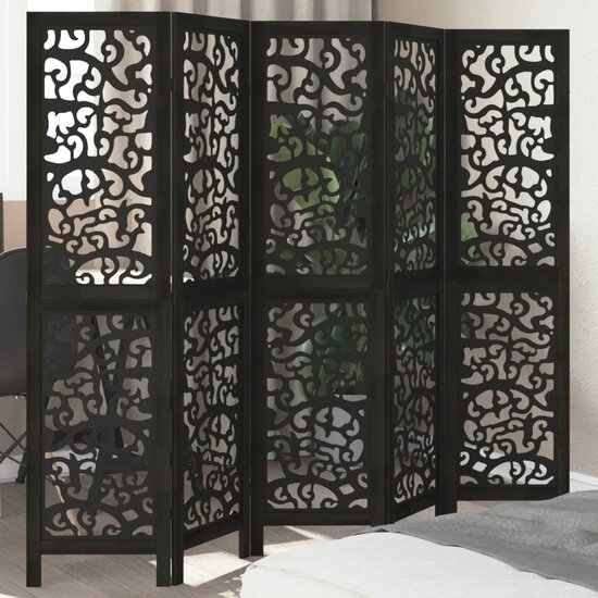 Kamerscherm Met 5 Panelen Massief Paulowniahout Zwart 40 x 160 cm
