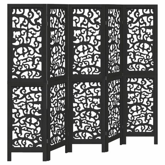 Kamerscherm Met 5 Panelen Massief Paulowniahout Zwart 40 x 160 cm