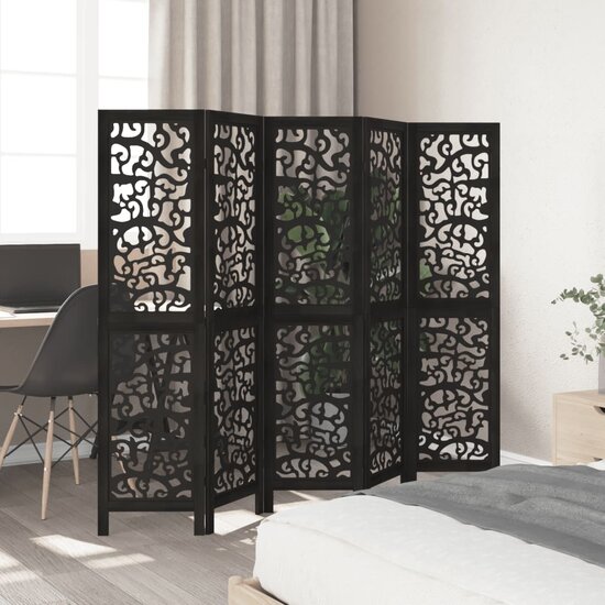 Kamerscherm Met 5 Panelen Massief Paulowniahout Zwart 40 x 160 cm