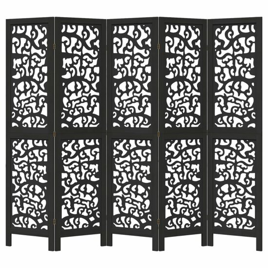Kamerscherm Met 5 Panelen Massief Paulowniahout Zwart 40 x 160 cm