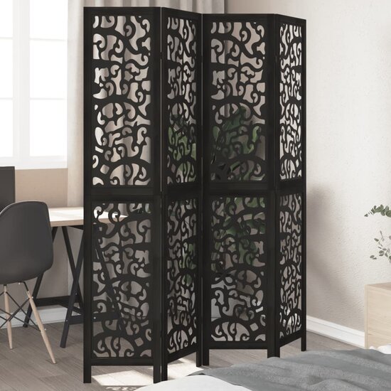 Kamerscherm Met 4 Panelen Massief Paulowniahout Zwart 40 x 200 cm