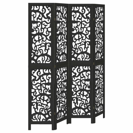 Kamerscherm Met 4 Panelen Massief Paulowniahout Zwart 40 x 200 cm