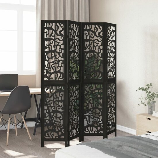 Kamerscherm Met 4 Panelen Massief Paulowniahout Zwart 40 x 200 cm