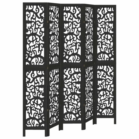 Kamerscherm Met 5 Panelen Massief Paulowniahout Zwart 40 x 220 cm