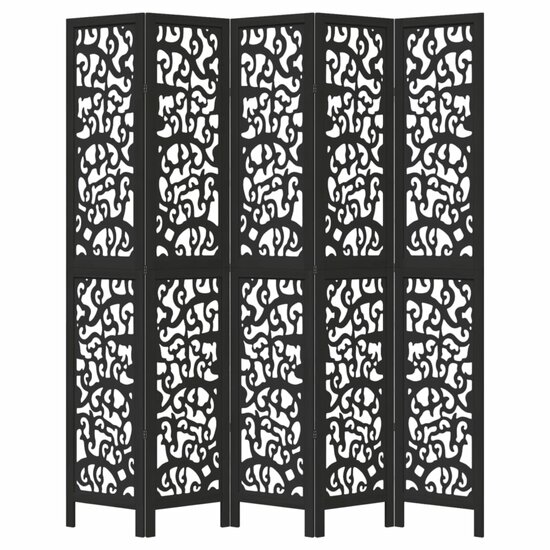 Kamerscherm Met 5 Panelen Massief Paulowniahout Zwart 40 x 220 cm