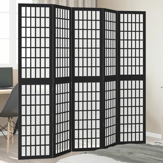 Kamerscherm Met 5 Panelen Massief Paulowniahout Zwart 40 x 180 cm
