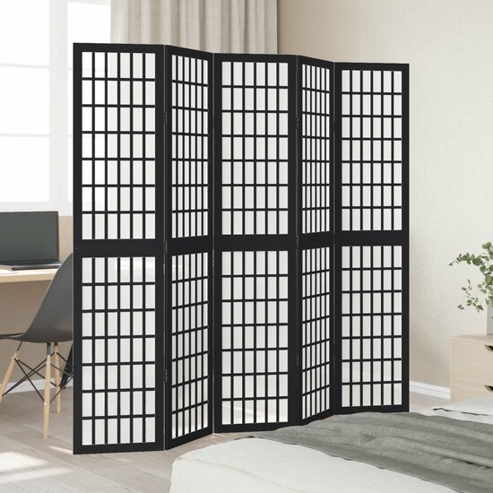 Kamerscherm Met 5 Panelen Massief Paulowniahout Zwart 40 x 180 cm