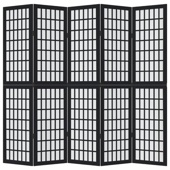 Kamerscherm Met 5 Panelen Massief Paulowniahout Zwart 40 x 180 cm