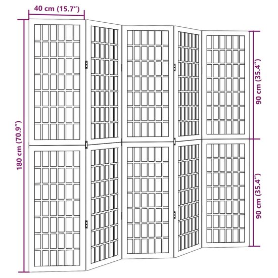 Kamerscherm Met 5 Panelen Massief Paulowniahout Zwart 40 x 180 cm