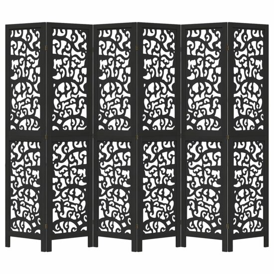Kamerscherm Met 6 Panelen Massief Paulowniahout Zwart 40 x 180 cm