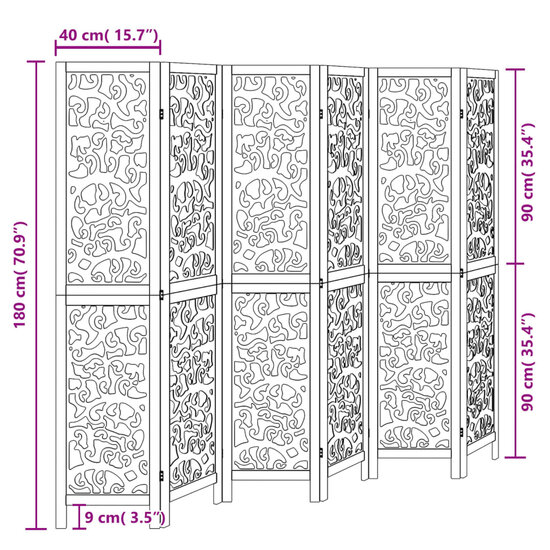 Kamerscherm Met 6 Panelen Massief Paulowniahout Zwart 40 x 180 cm