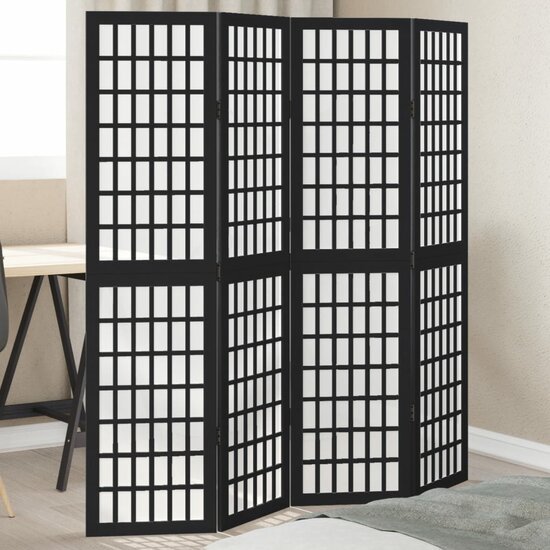 Kamerscherm Met 4 Panelen Massief Paulowniahout Zwart 40 x 160 cm