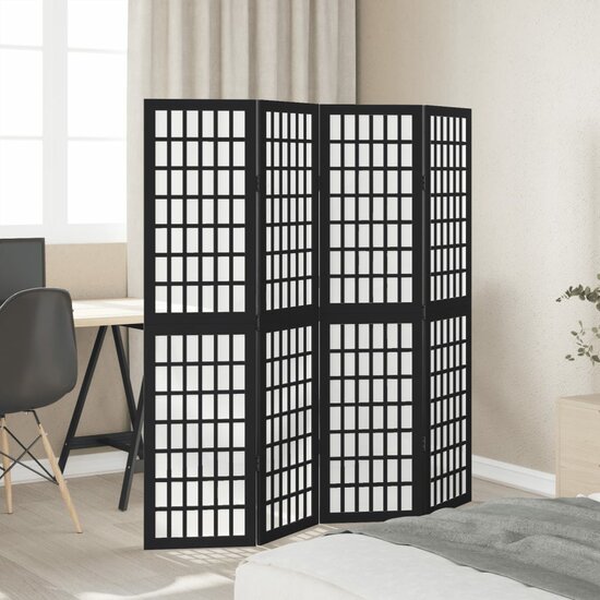 Kamerscherm Met 4 Panelen Massief Paulowniahout Zwart 40 x 160 cm