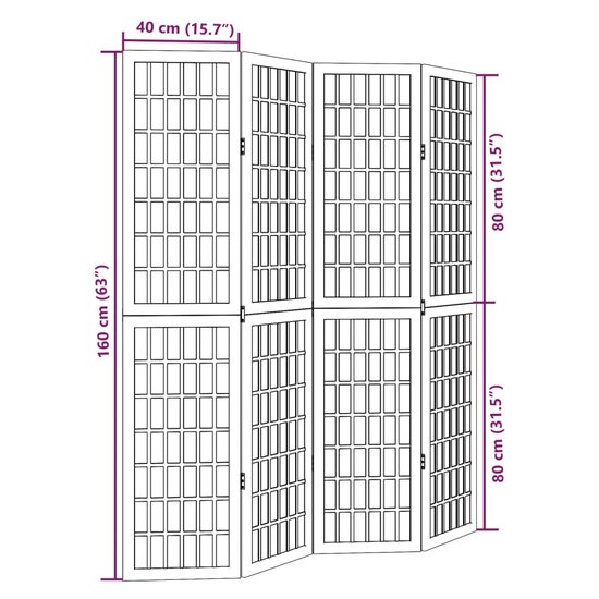 Kamerscherm Met 4 Panelen Massief Paulowniahout Zwart 40 x 160 cm