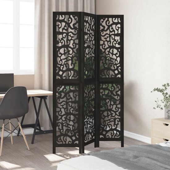 Kamerscherm Met 3 Panelen Massief Paulowniahout Zwart 40 x 200 cm