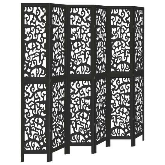 Kamerscherm Met 6 Panelen Massief Paulowniahout Zwart 40 x 220 cm