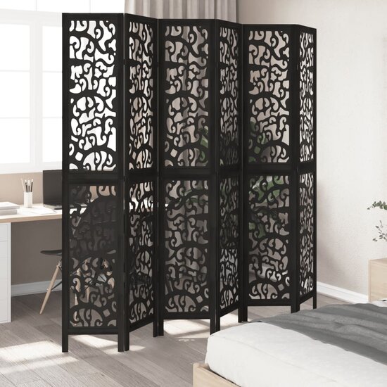 Kamerscherm Met 6 Panelen Massief Paulowniahout Zwart 40 x 220 cm