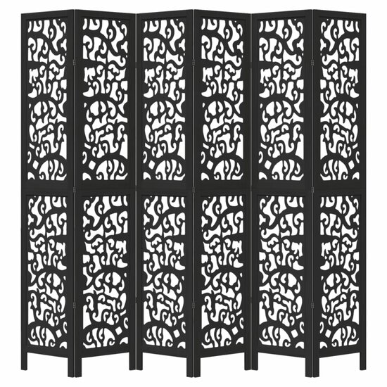 Kamerscherm Met 6 Panelen Massief Paulowniahout Zwart 40 x 220 cm