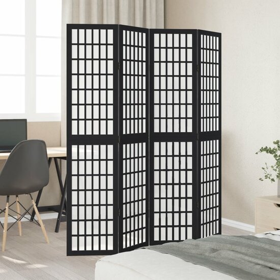 Kamerscherm Met 4 Panelen Massief Paulowniahout Zwart 40 x 180 cm