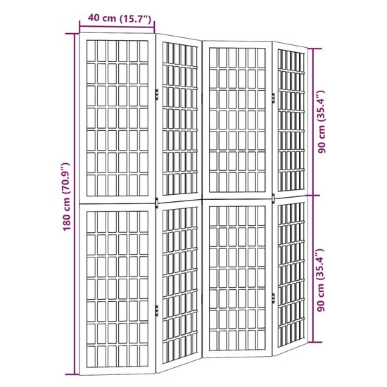 Kamerscherm Met 4 Panelen Massief Paulowniahout Zwart 40 x 180 cm