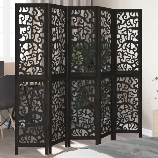 Kamerscherm Met 5 Panelen Massief Paulowniahout Zwart 40 x 180 cm