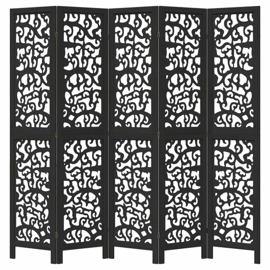 Kamerscherm Met 5 Panelen Massief Paulowniahout Zwart 40 x 180 cm