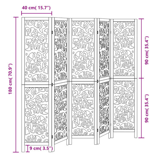 Kamerscherm Met 5 Panelen Massief Paulowniahout Zwart 40 x 180 cm