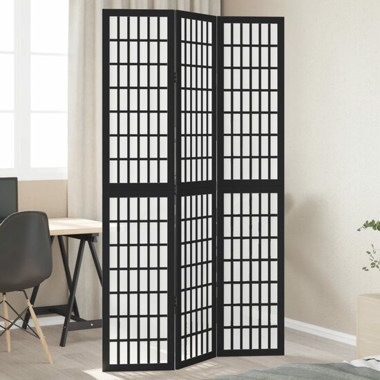 Kamerscherm Met 3 Panelen Massief Paulowniahout Zwart 40 x 200 cm