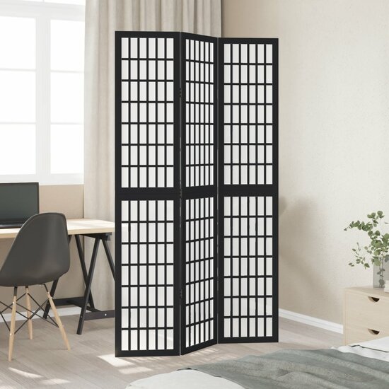 Kamerscherm Met 3 Panelen Massief Paulowniahout Zwart 40 x 200 cm