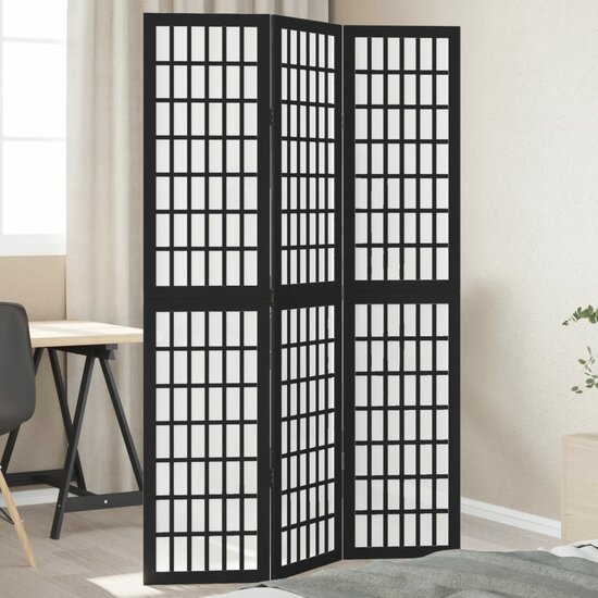 Kamerscherm Met 3 Panelen Massief Paulowniahout Zwart 40 x 180 cm