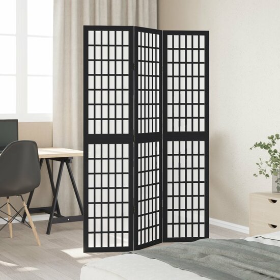 Kamerscherm Met 3 Panelen Massief Paulowniahout Zwart 40 x 180 cm
