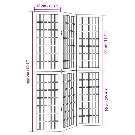 Kamerscherm Met 3 Panelen Massief Paulowniahout Zwart 40 x 180 cm